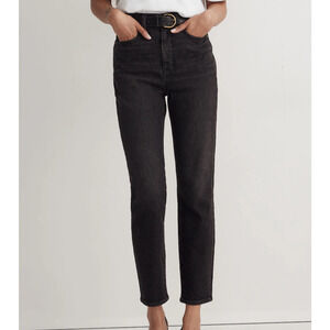 NEW Madewell The Momjean Ankle Jeans Black Hillshore Wash Super High Rise Sz 24